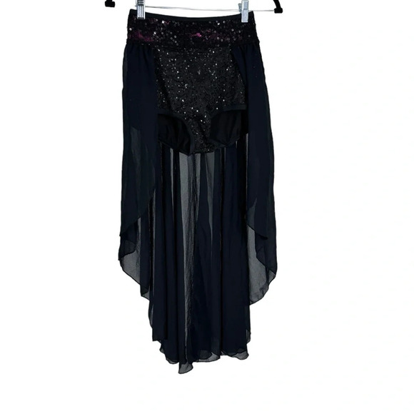 Weissman dance bottoms with attached skirt.  Sequins black womens small costume - Picture 3 of 6
